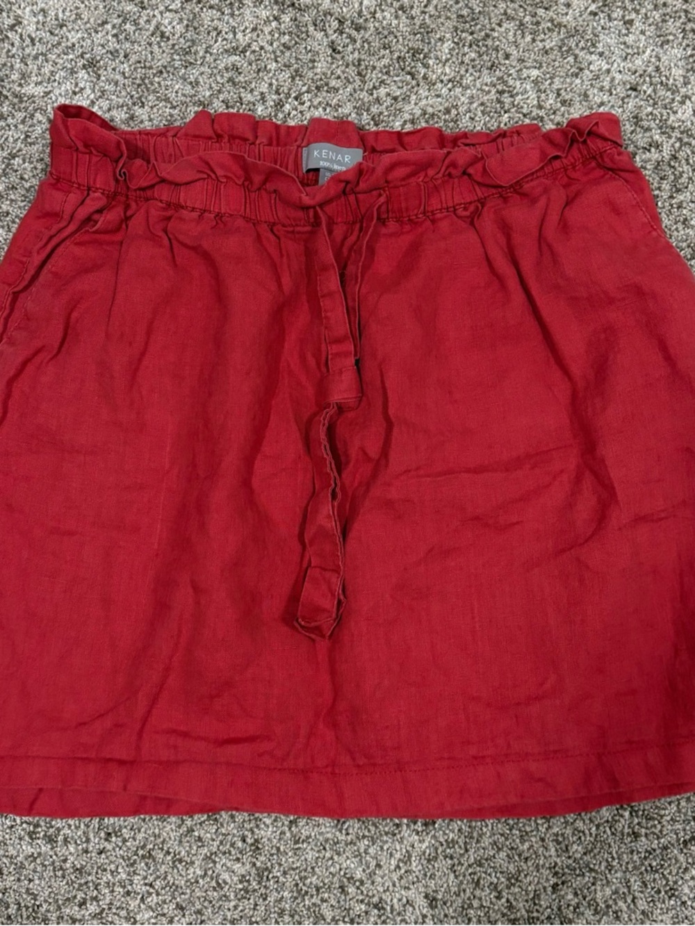Kenar Deep Red 100% LINEN Elastic Waist Skirt - Picture 1 of 3